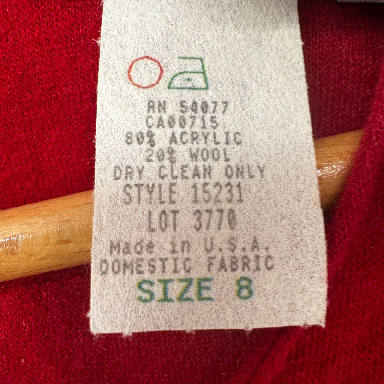 Carol Anderson Petite Red Wool Blend Belted Midi Dress Vintage Long Sleeve Sz 8
