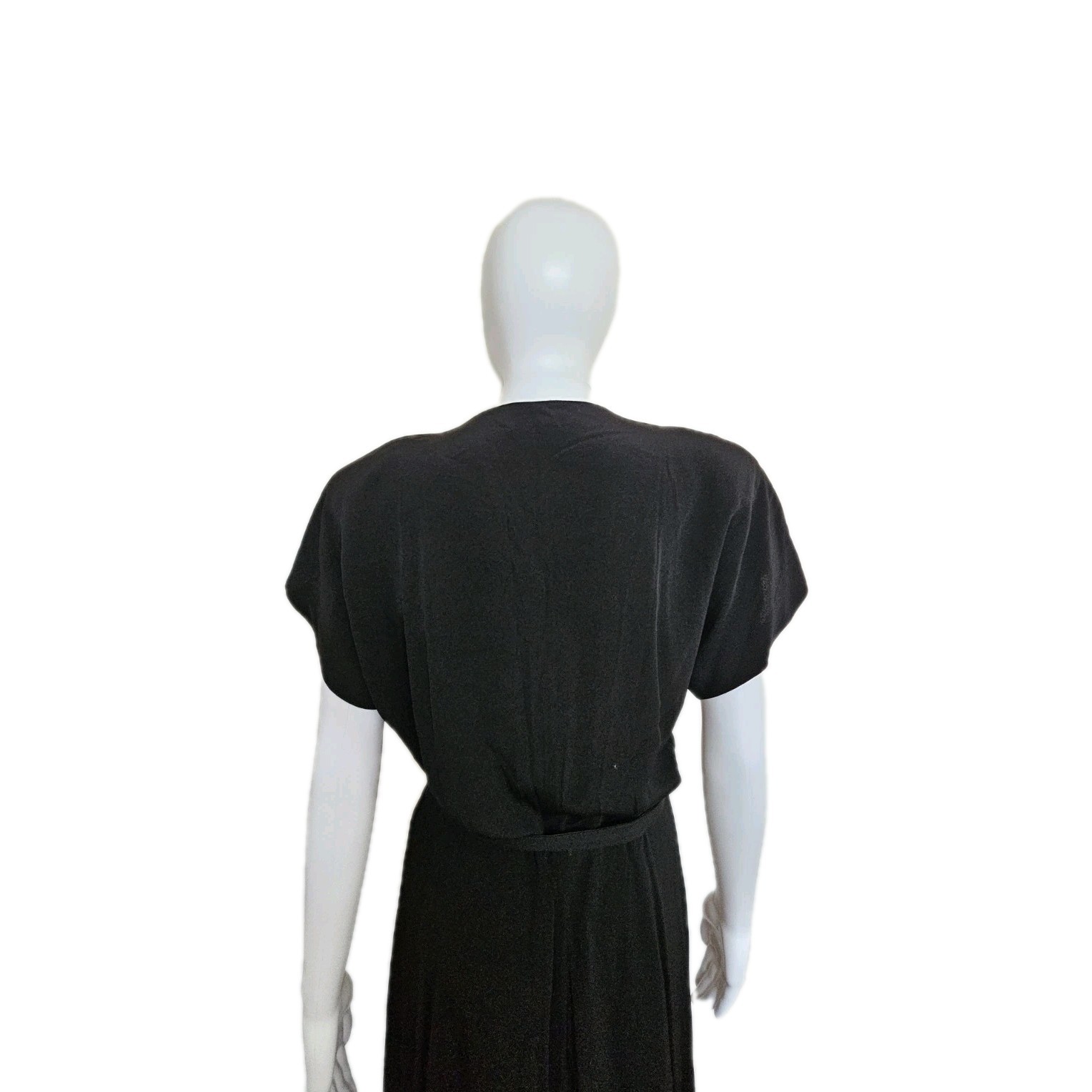 Vtg 40s DuBarry Black Rayon Crepe Beaded Evening Maxi Dress W28-29″