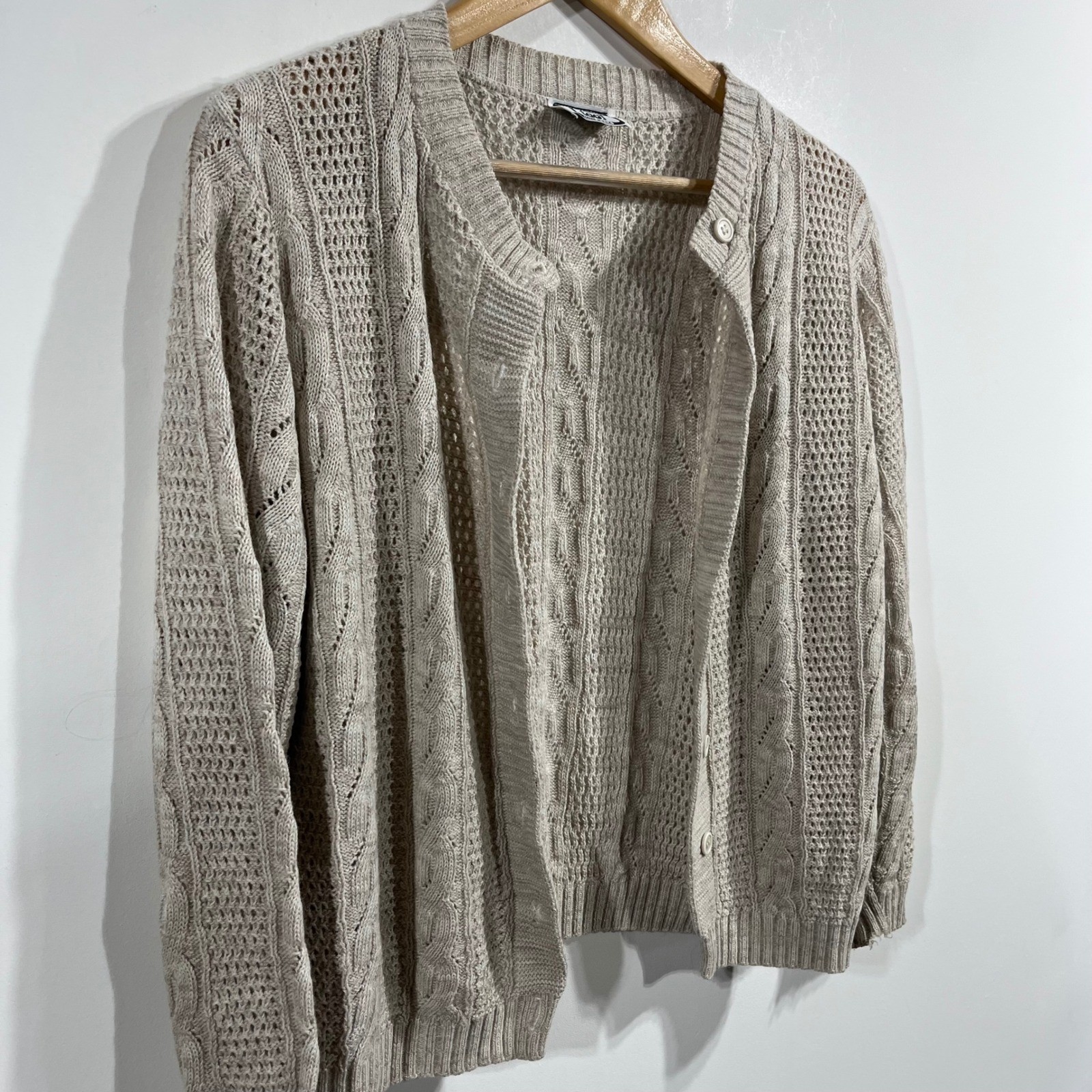 Vintage Kenneth Too Old Money Cable Knit Pointelle Cardigan Sweater Womens Large
