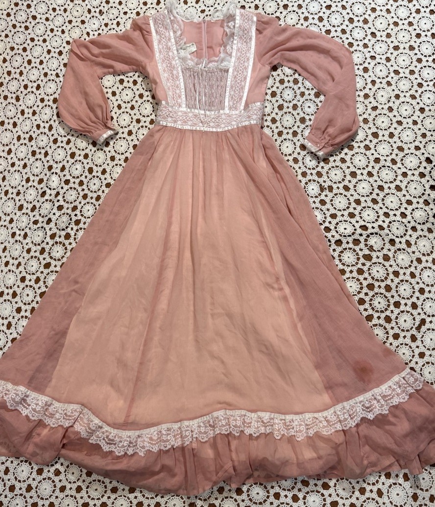 Vintage Gunne Sax Dress Maxi Pink Rose Sheer Lined Renaissance Romantic As Is