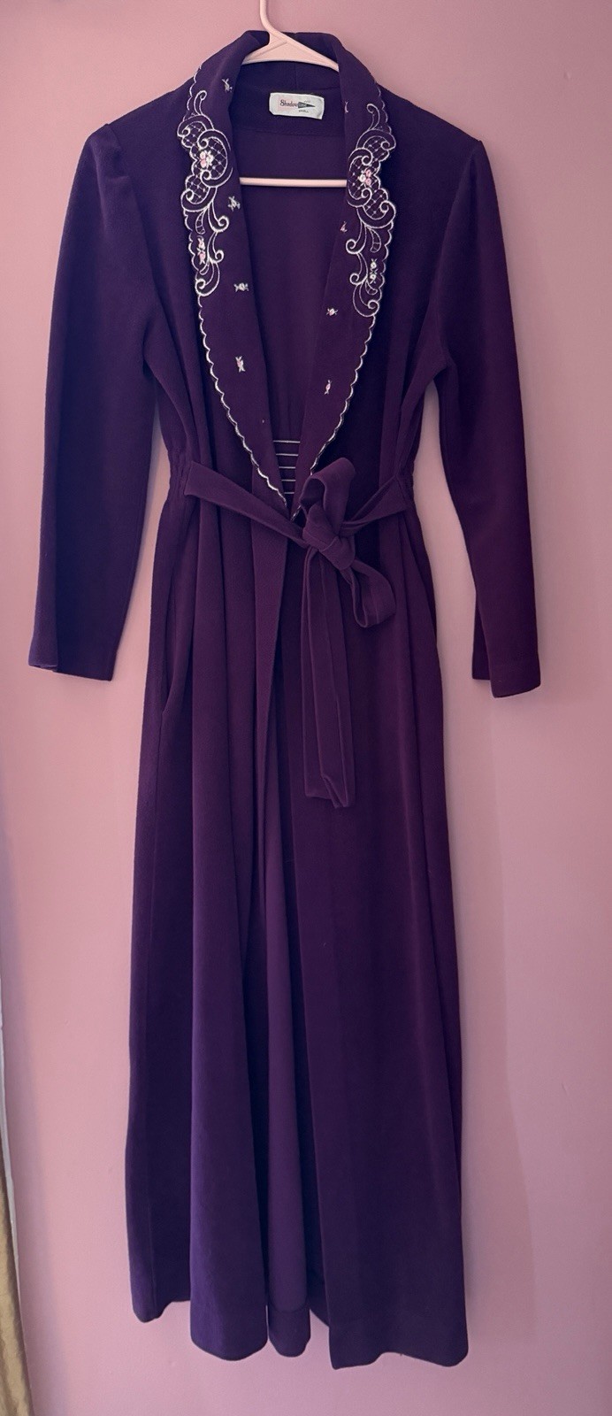 Vintage USA Shadowline Purple Velvet Floral Evening Robe Size Small