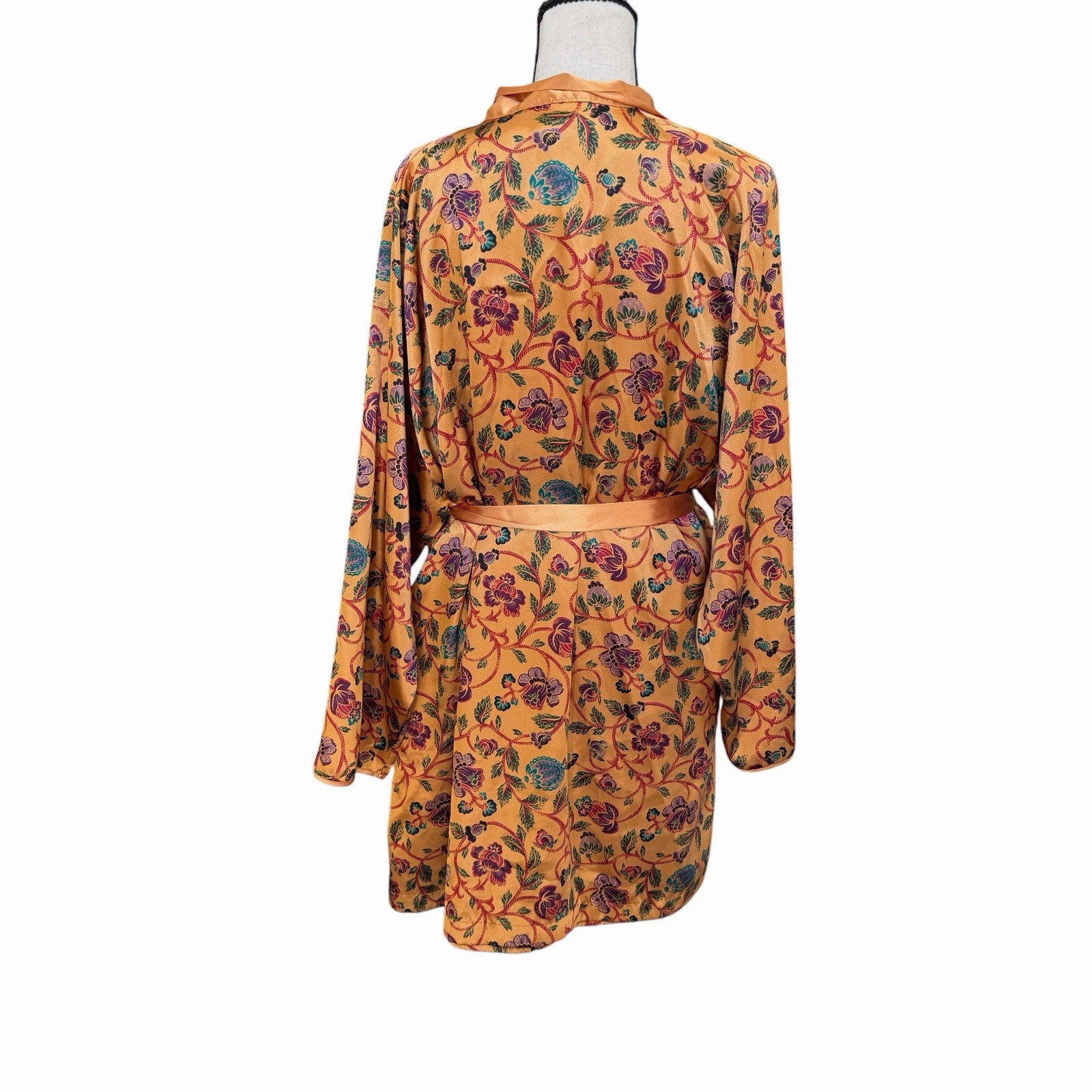 VTG Cacique 2 Pc Peignoir Robe Nightgown Floral Satin Lounge Set Large L