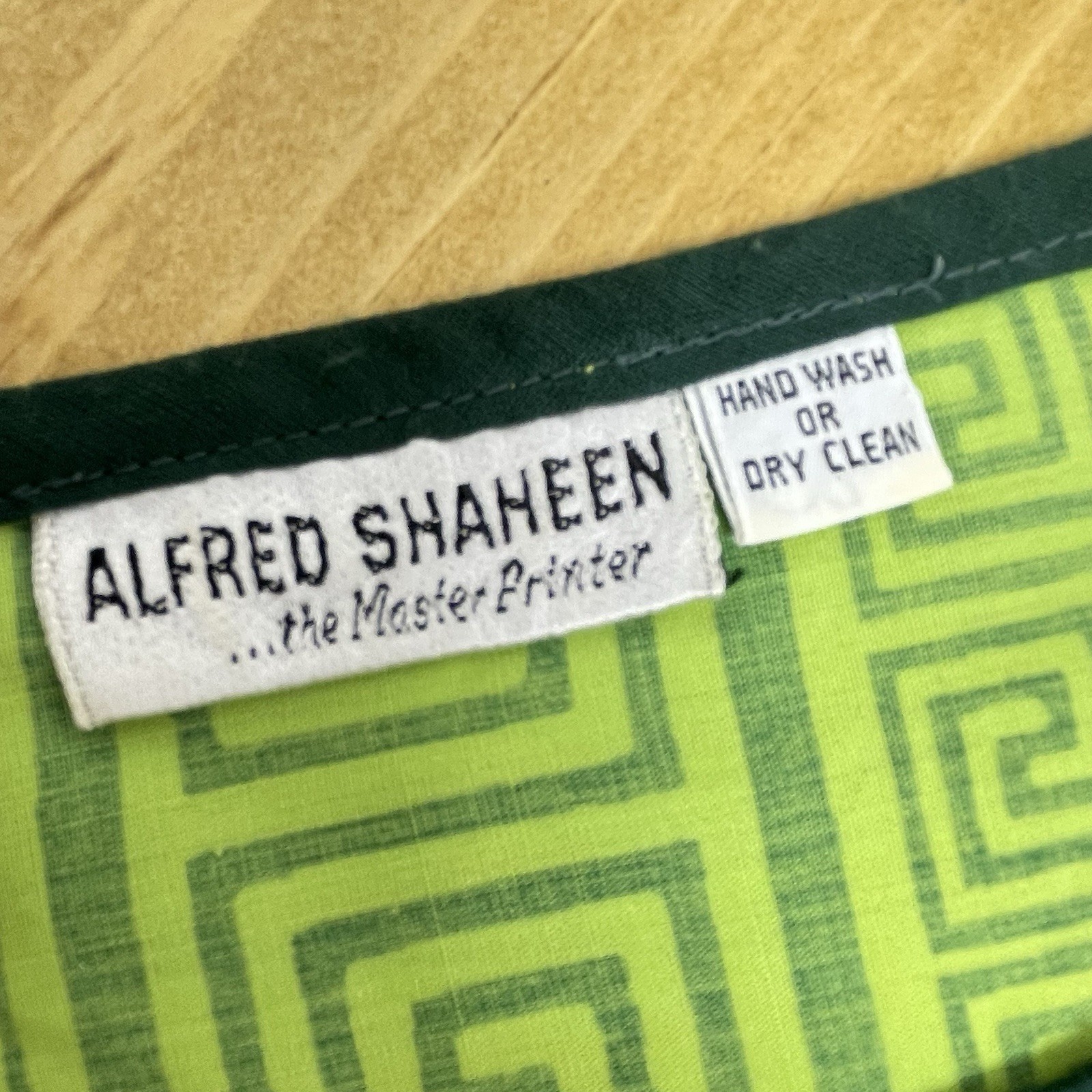 Vintage Alfred Shaheen Master Printer Lime Green Greek Key Shift Dress S