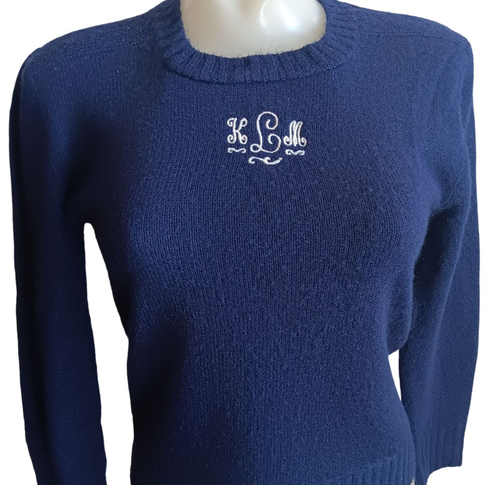Crewneck Sweater Small Vintage 1970’s Buttery Blue KLM Embroidered Logo