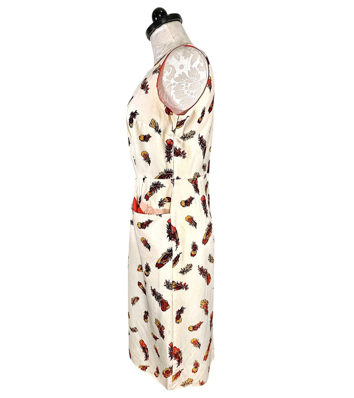 Vintage Cover Girl of Miami Feather Print Retro Sheath Dress