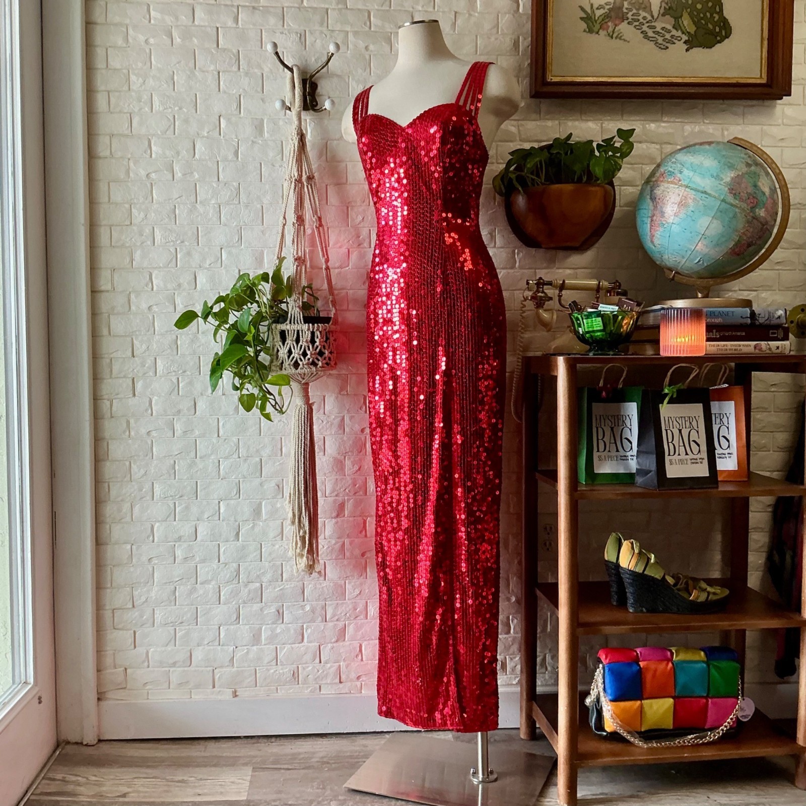 Vintage 80s 90s Niteline Della Roufogali Red Sequin Evening Gown Jessica Rabbit