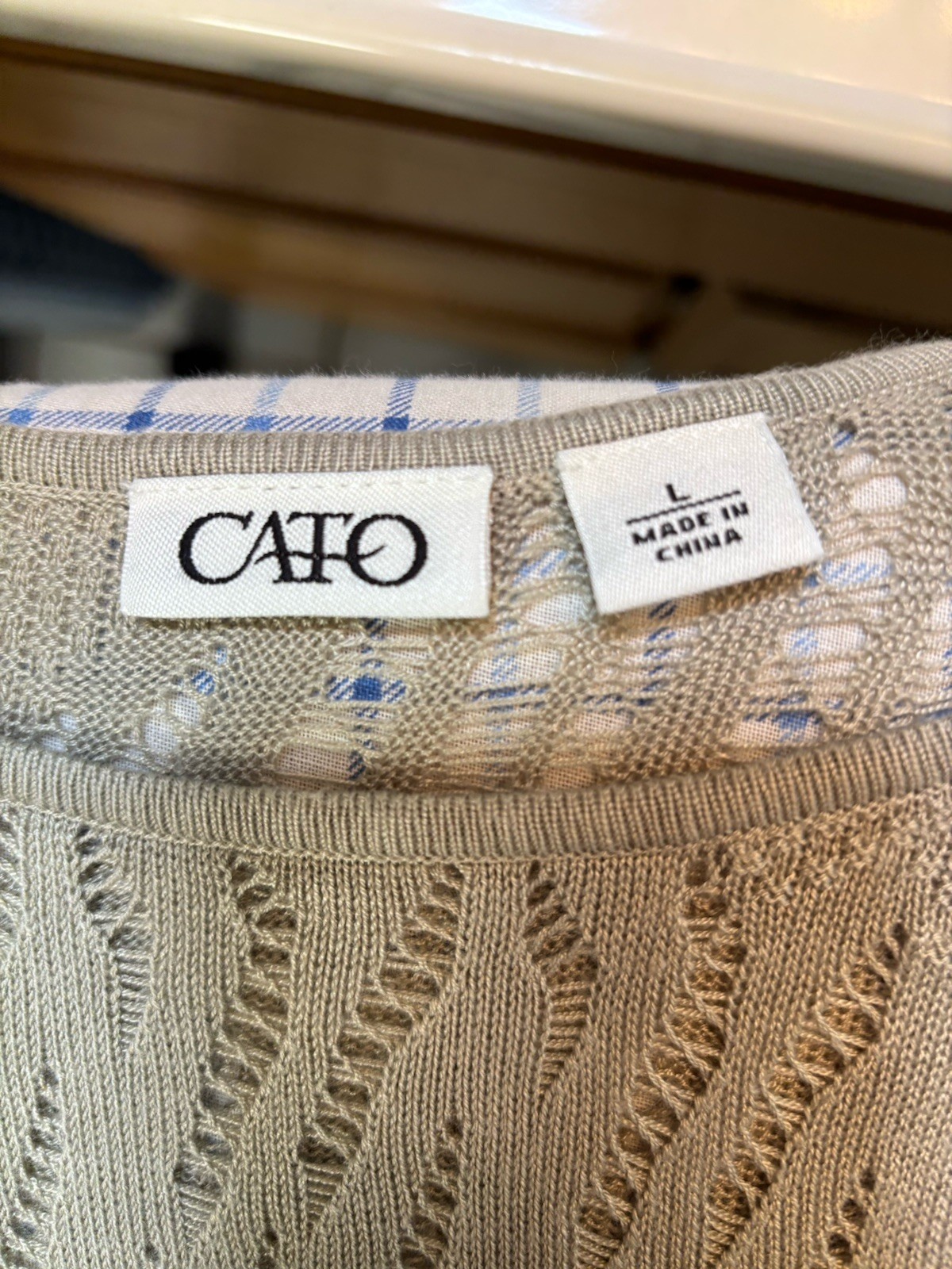 Knit Top Size Large Tan Open Knit Long Sleeve Boho Fairy Grunge Cato