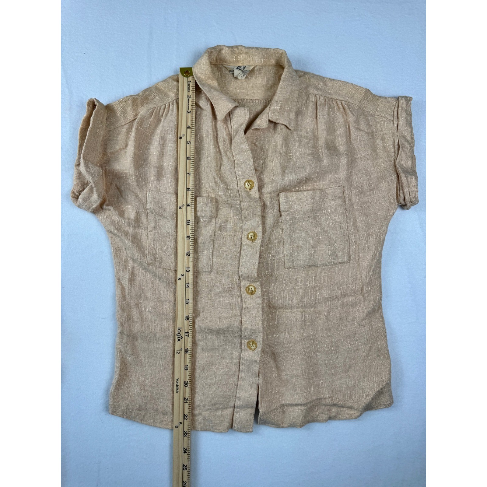 Vintage 70’s Linen Blend Neutral Two Piece Skirt Set Tan Short Sleeve Top Midi