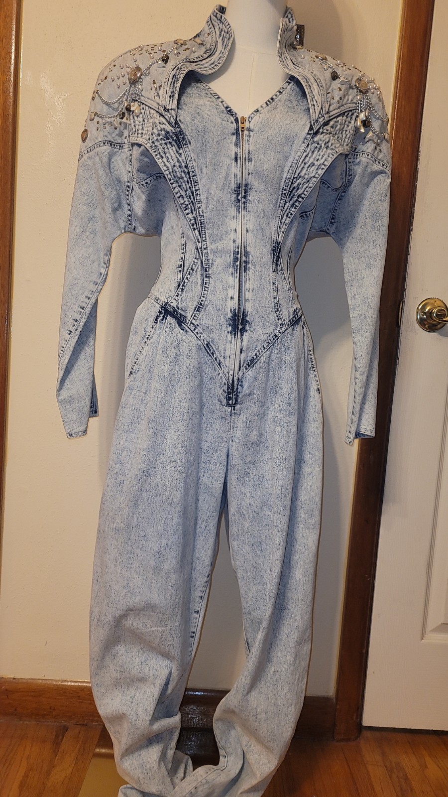 Vintage 80’s IIF Studded Acid Washed Denim Jumpsuit Sz 12