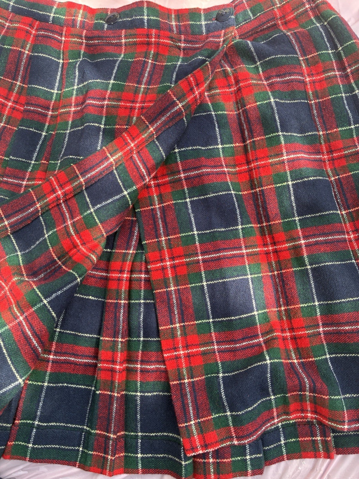 Diana Marco Vintage Women’s Skirt 80s Plaid Pleated Knee-Length Red Blue Sz 16/L