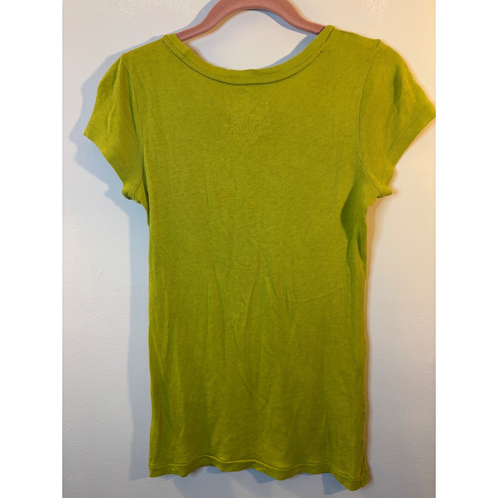 VTG AERIE Chartreuse Green Babydoll Tee Shirt Bird Small Y2K