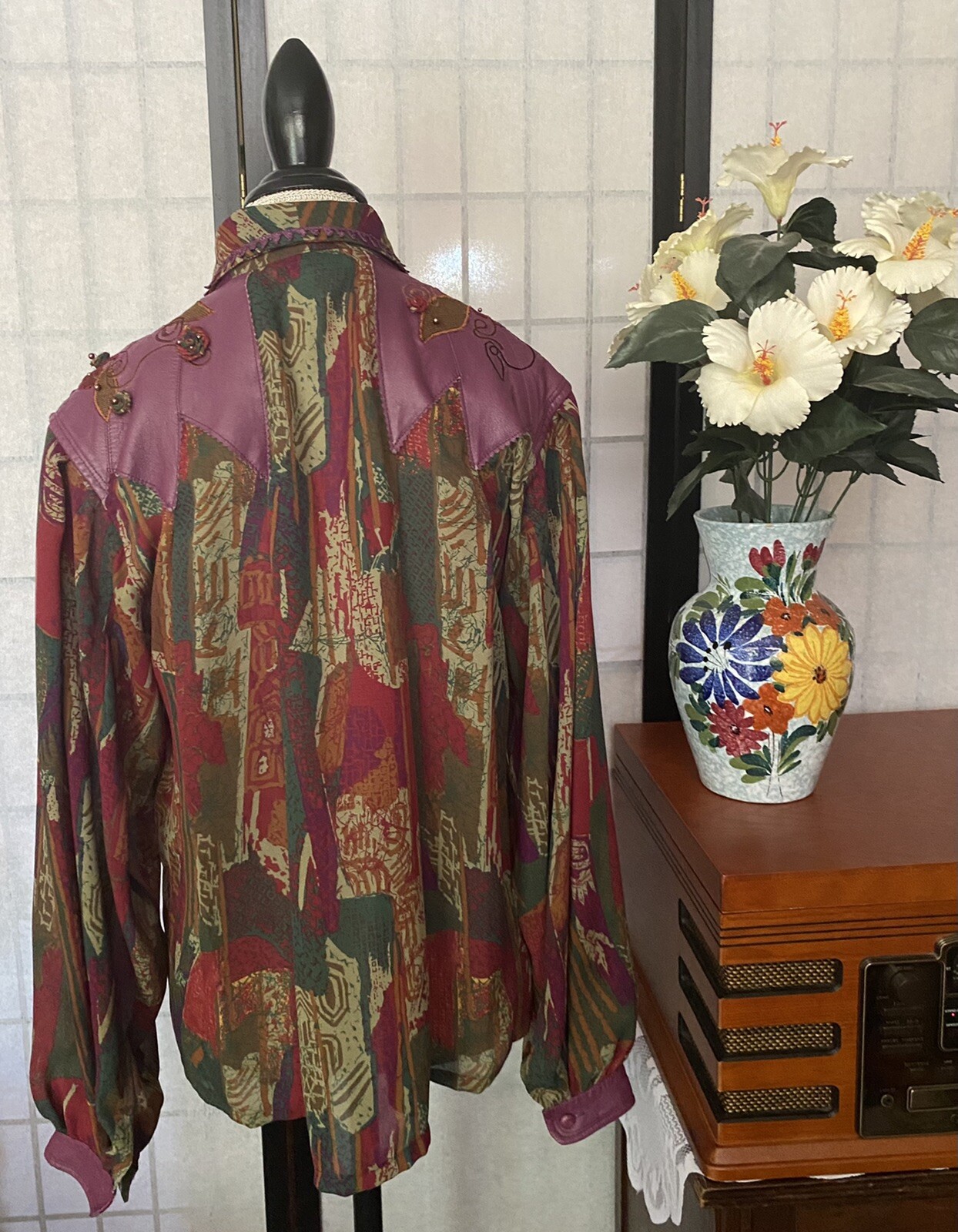 Vtg 80s Marc D’Alcy Wom 8 Cowgirl/Cowboy Western Blouse Genuine Leather Yokes!