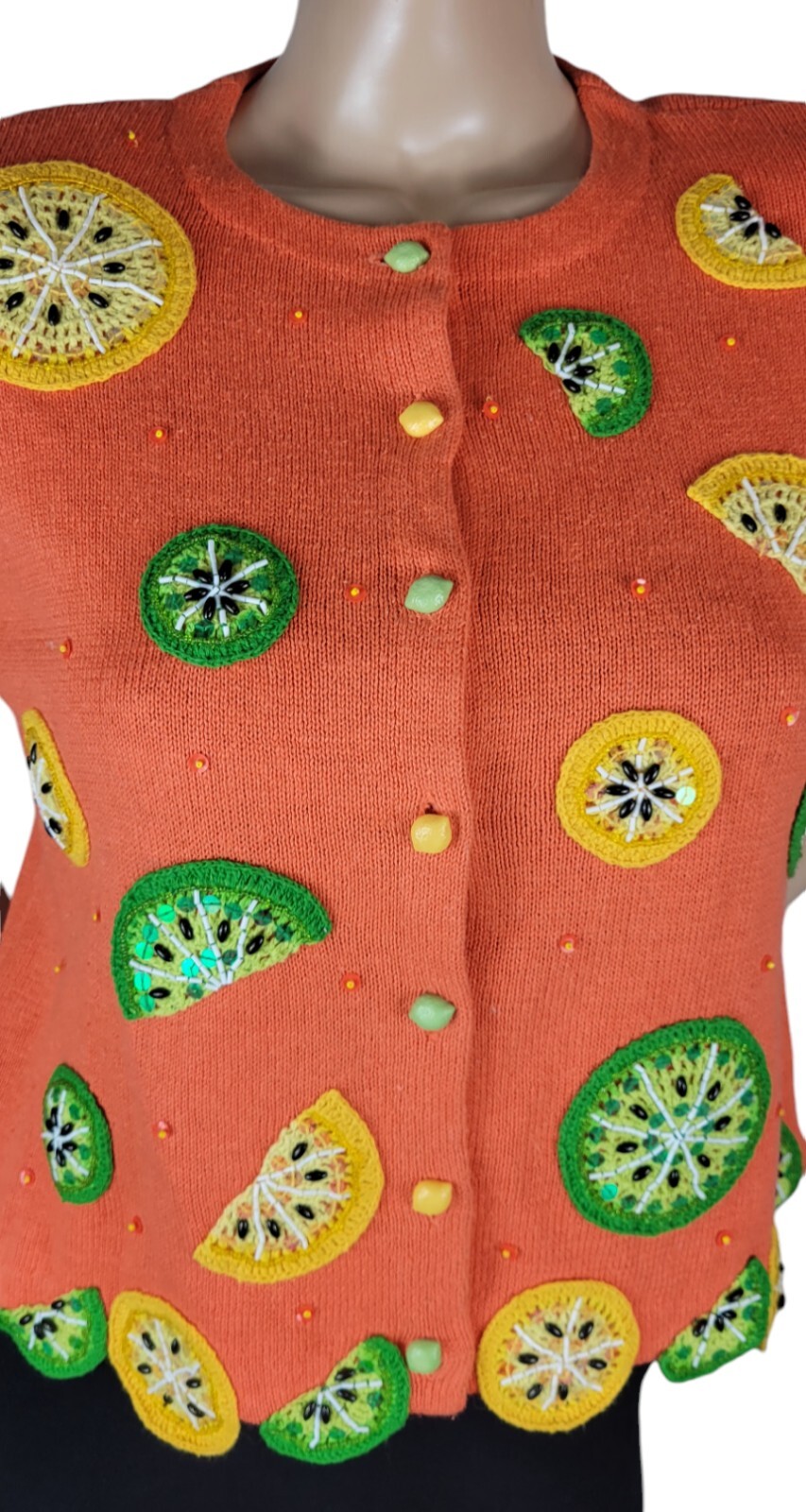 Vtg Design Options By Philip & Jane Gordon Orange Lemon & Lime Cardigan Sweater