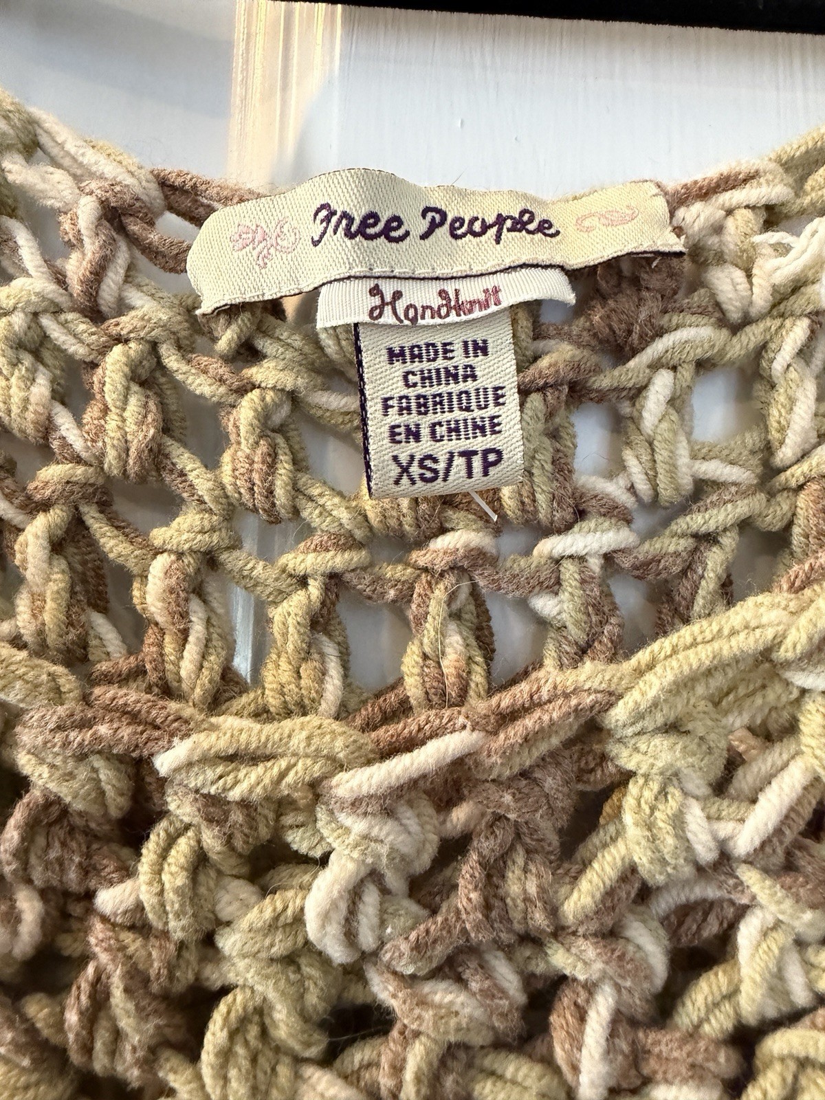 VTG Free People Y2K Crochet Mini Dress XS Neutrals Boho