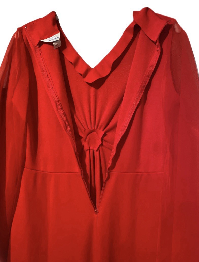 Vintage Sears Fashions Maxi Dress Evening Gown Women’s 18 Red Sheer Bell Sleeves