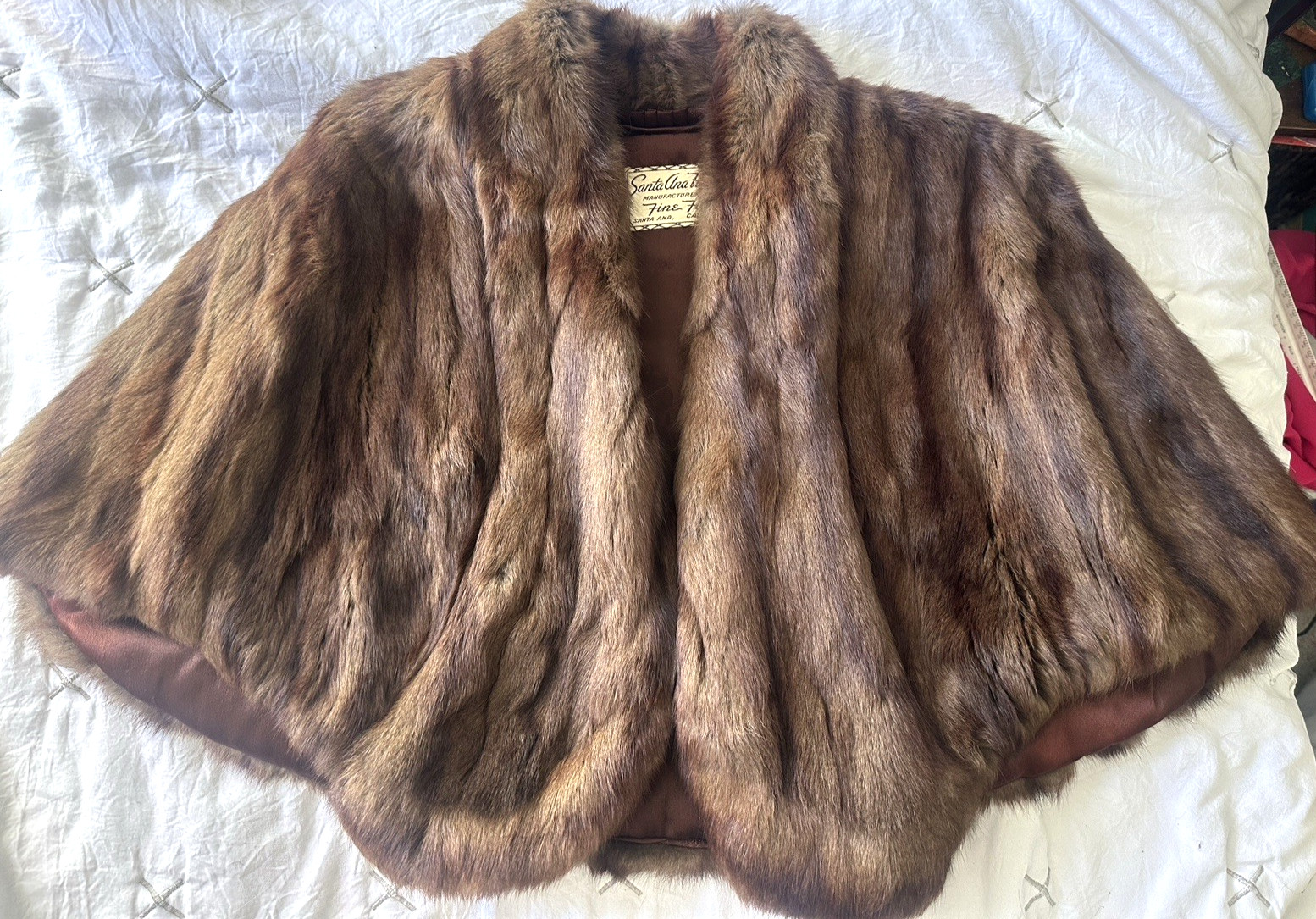 Vintage 1930s-1950s Mink Fur Shawl Stole Cape 2 Pocket Santa Ana Fur Company