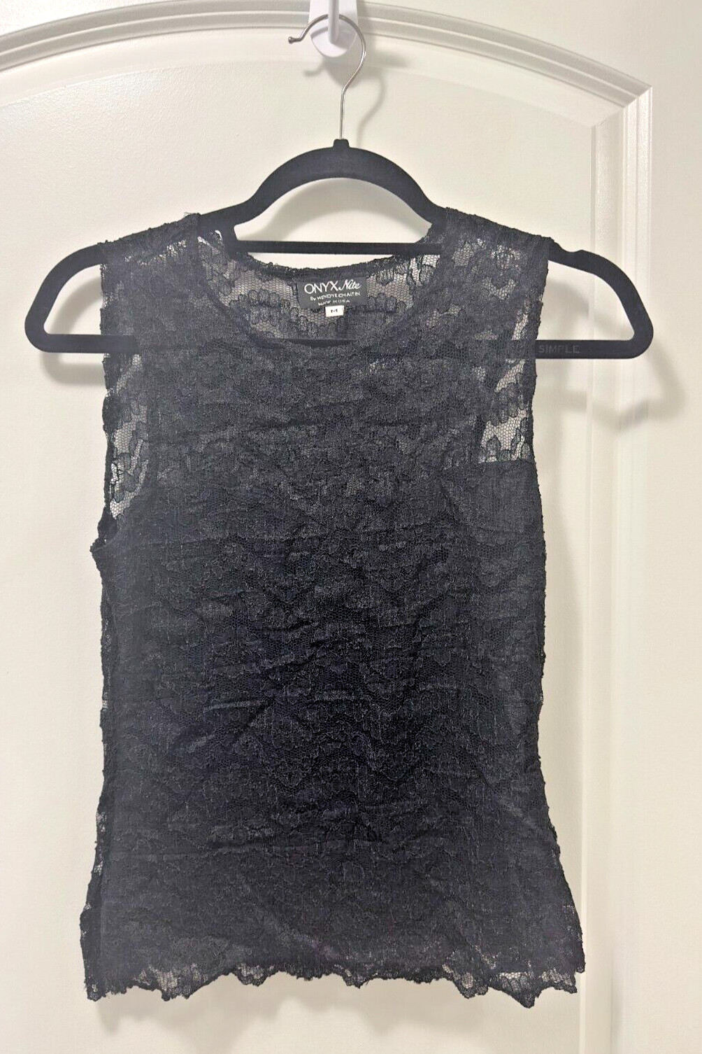 VINTAGE Onyx Nite By Wendye Chaitin Black Lace Top, Made in USA