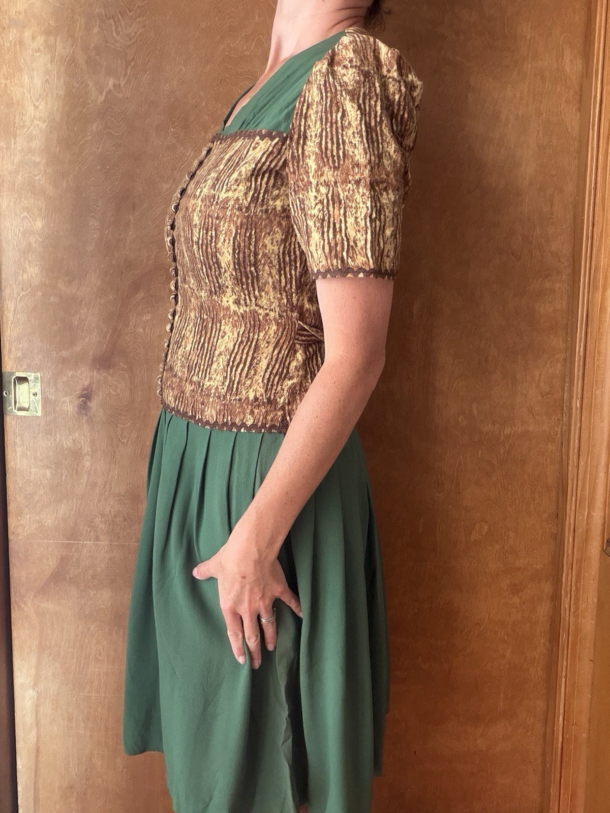 Vintage 1940s Leopard Animal Print Rayon Two Tone Dress