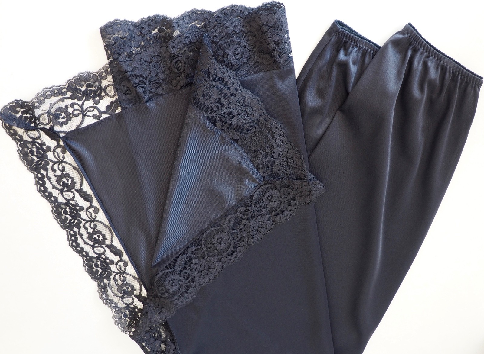 Vintage 70s JC Penney Long Half Slip Antron Nylon Maxi Lace Black Medium ILGWU