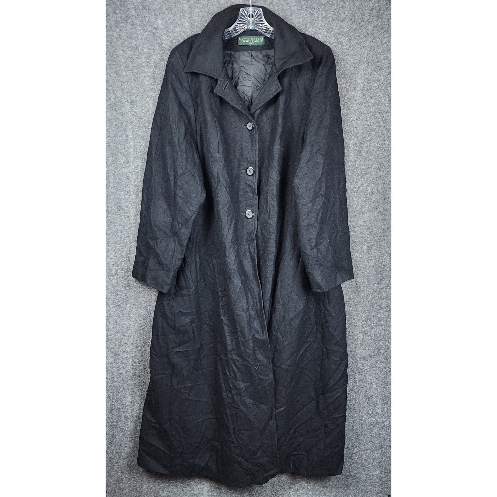 Harve Benard Wool Blend Coat Womens Black Vintage Long Button Front Trench