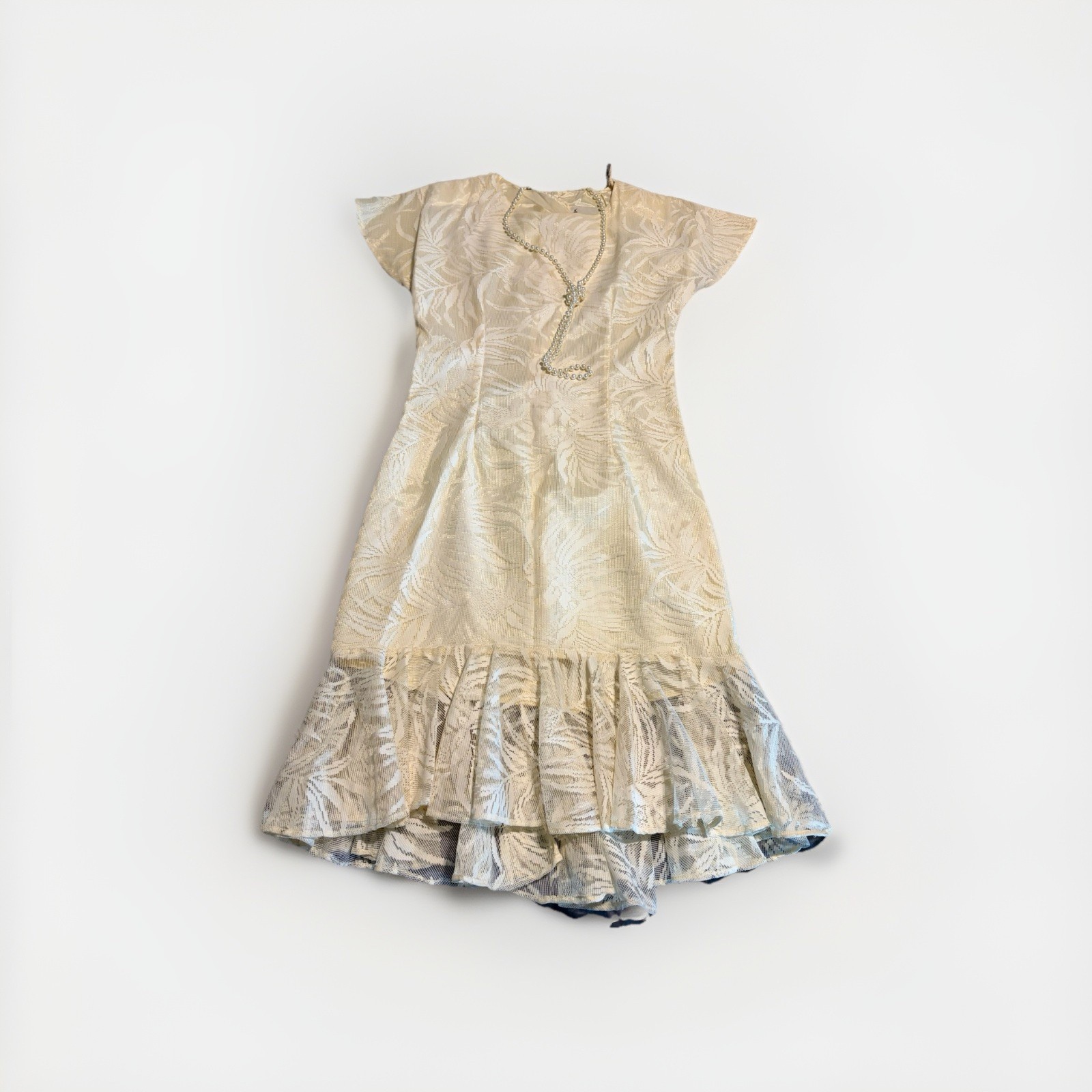 Seneca New York Vintage 80s Lace Drop Waist Tiered Dress W/ Necklace Sz 11-12