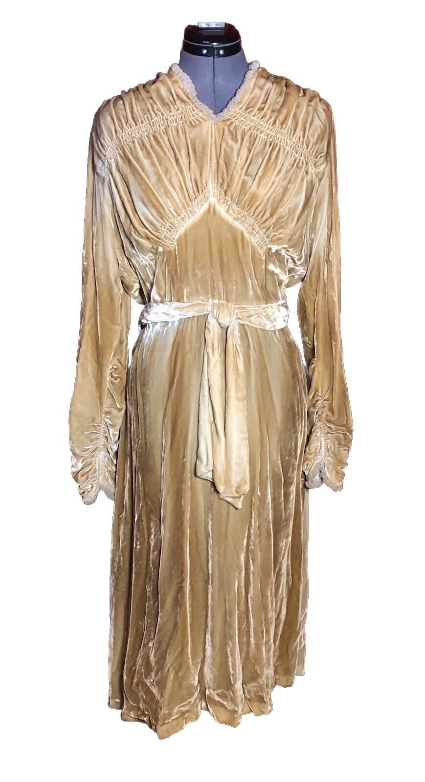 Vtg 30s Dress Yellow Velvet Old Hollywood Unfinished pls read descriptn 40-26-40