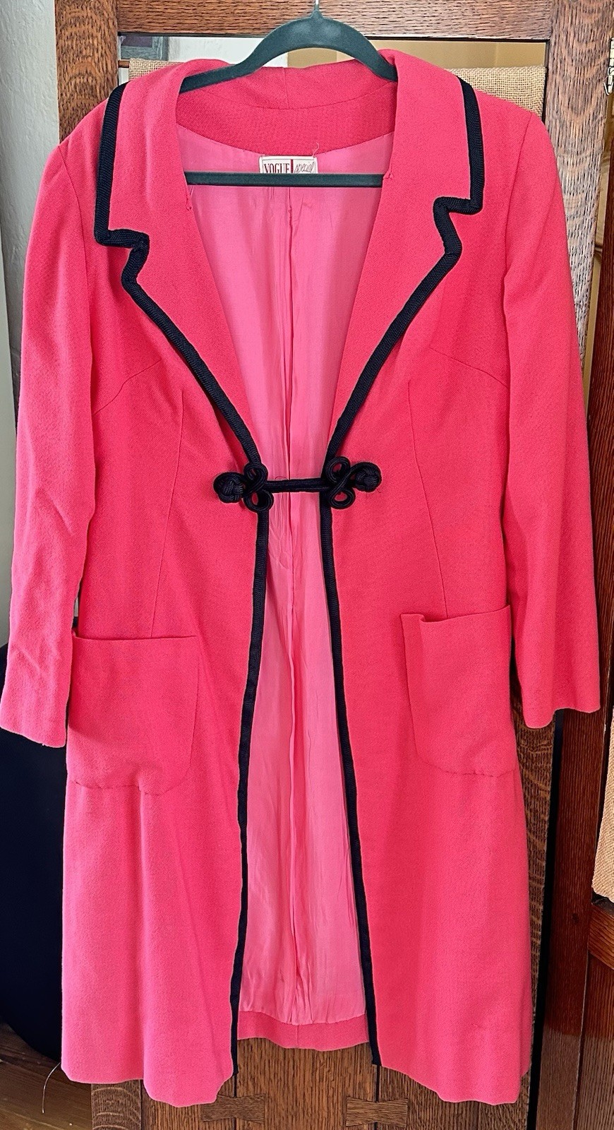 Vintage Vogue Special Design Hot Pink Black Trim Coat Dress Mod Glam Jacket