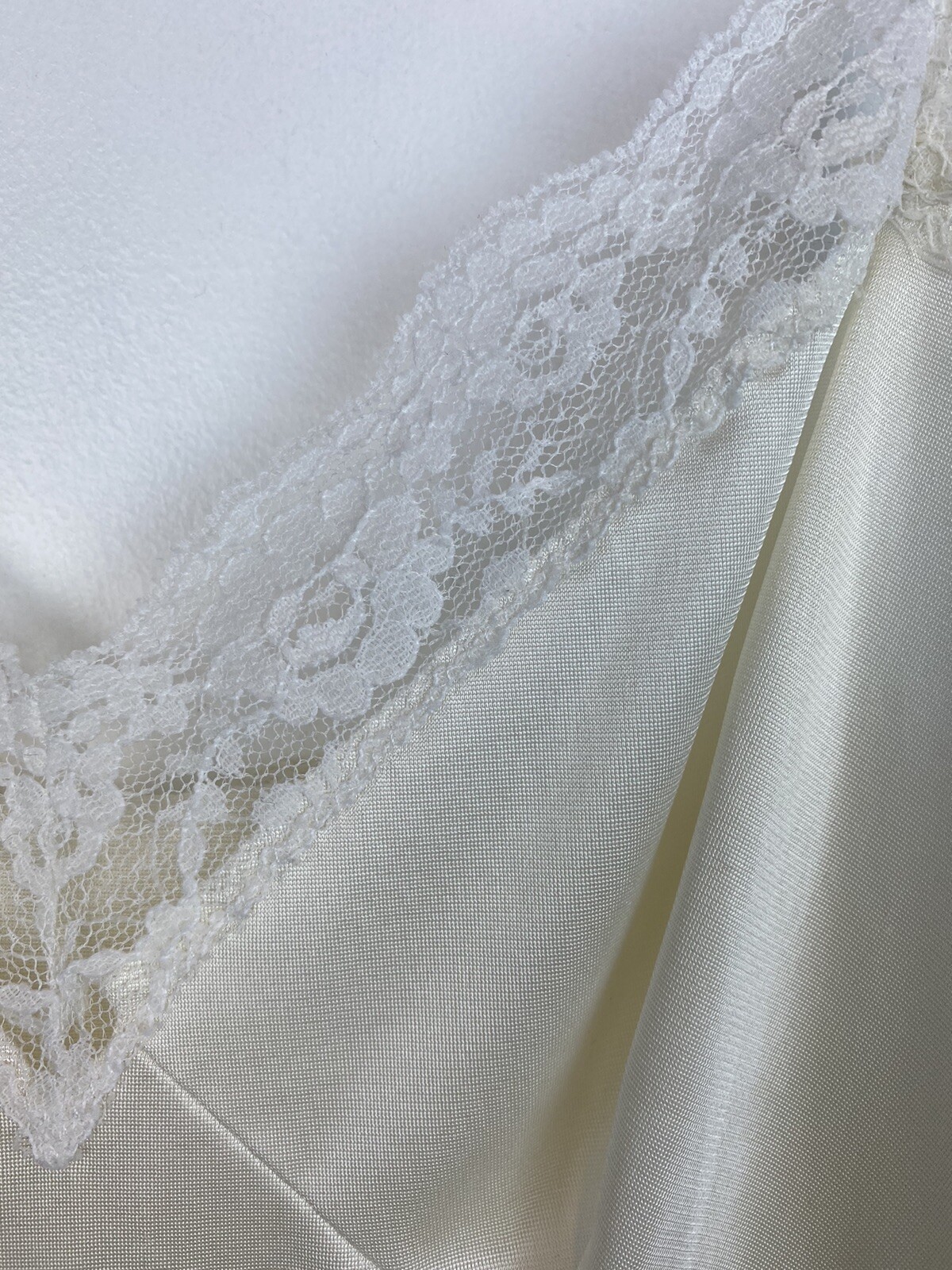 Slip Dress M Ivory Nylon Satin Nightgown Babydoll Lace Adjustable Straps Fairy