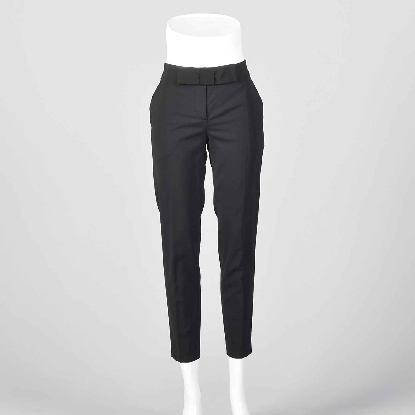 XS 2000s Low Rise Black Pants Bow Waist Tapered Leg Wool Blend Separates VTG
