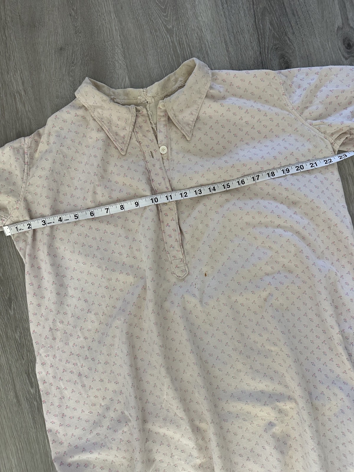 1920s 30s French Pink Flannel Dress Floral Pullover Nightgown Fade Repairs Worn