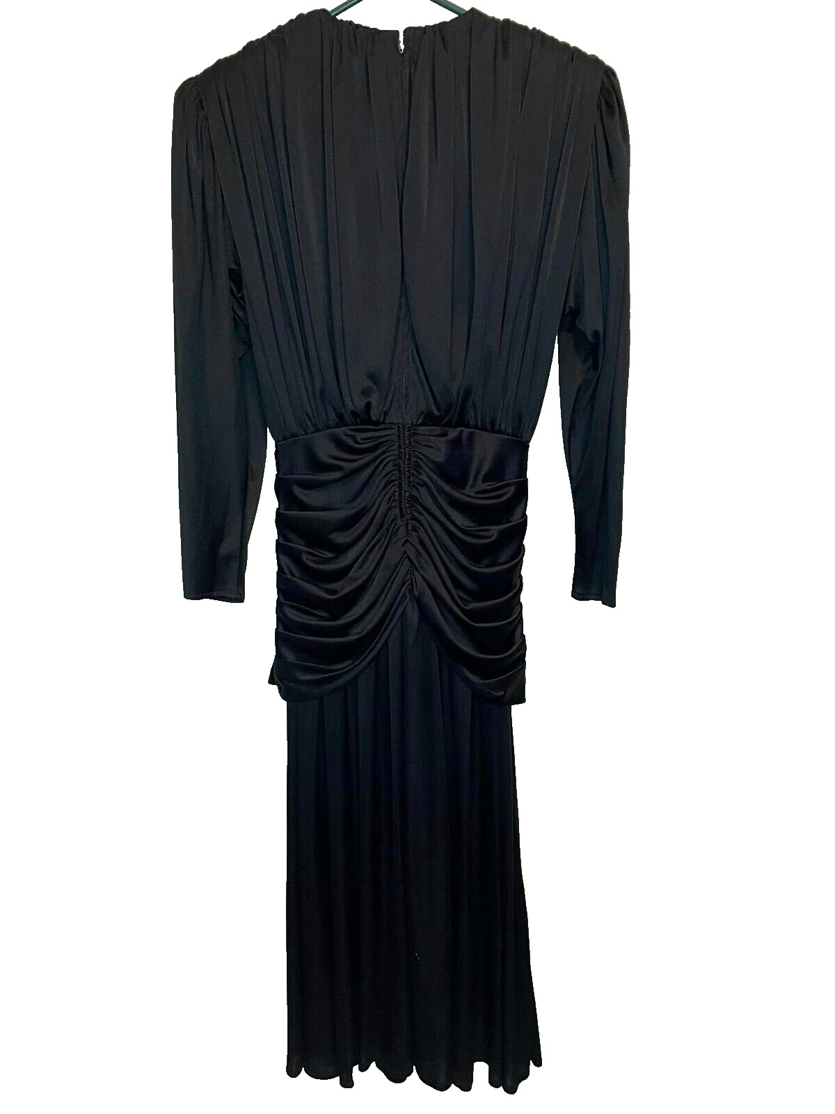 Vintage 80s Ansley Pleated rushed 3/4 sleeve Black Midi Dress Women’s Size 3