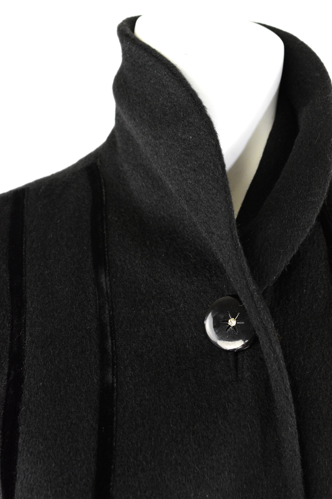 50s Vintage Womens S/M Black Wool Dress Coat Velvet Trim Fairmont Fashions
