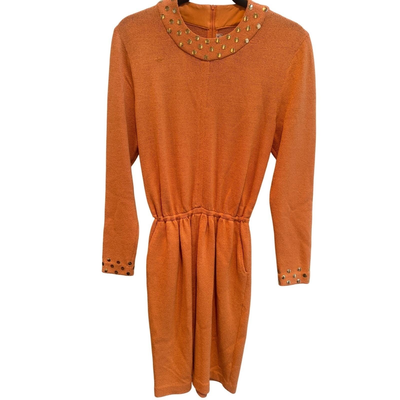 Vintage St. John Evening Santana Knit Dress – Studded Persimmon