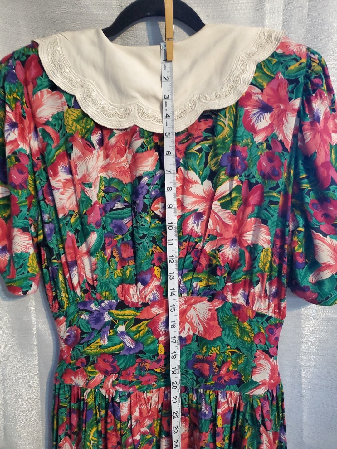 Vintage 80s Sz 9 Cottagecore Floral Puff Sleeve Victorian Tea Dress
