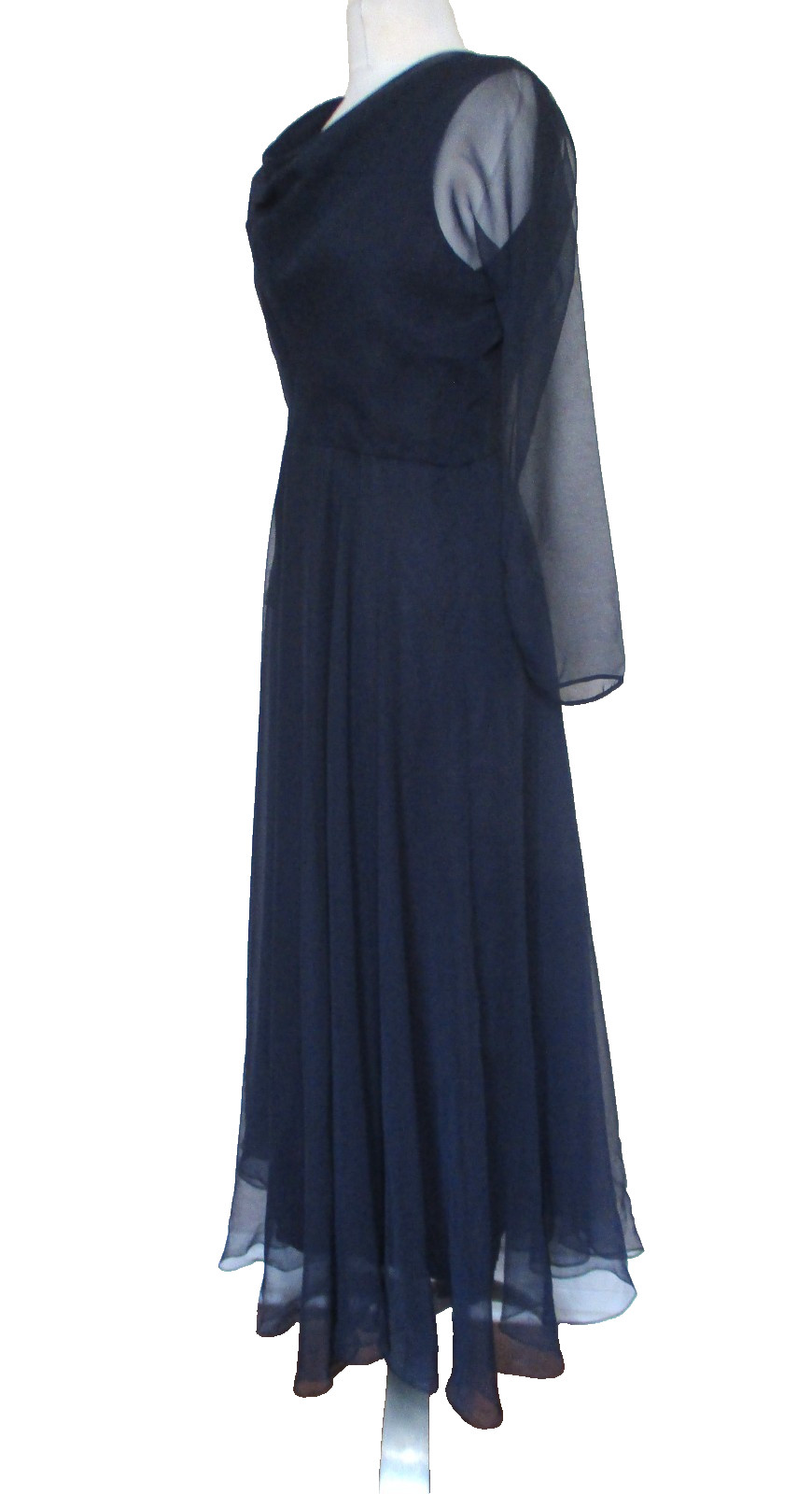 Vintage 70s Marita Anthony Muto Maxi Dress M Women Navy Blue Chiffon Gown