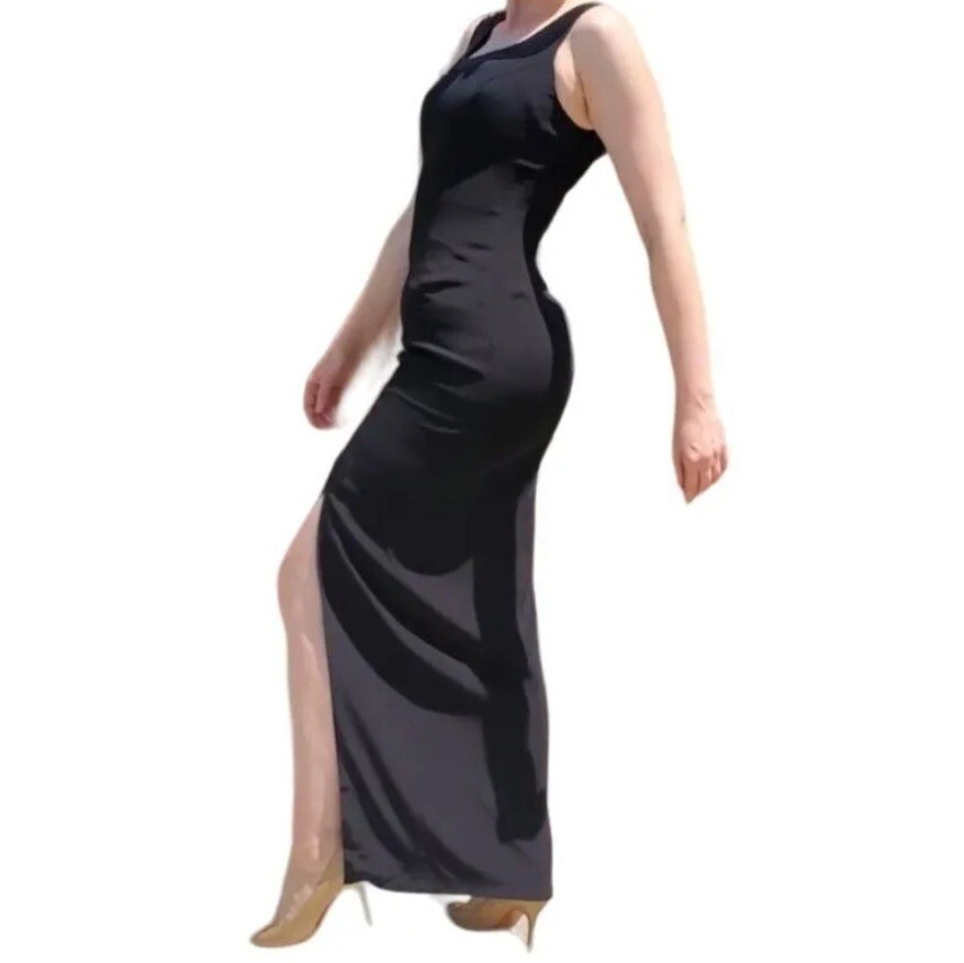 Vintage Alfred Angelo Black Beaded Formal Maxi Dress with Beaded Jacket Size 4