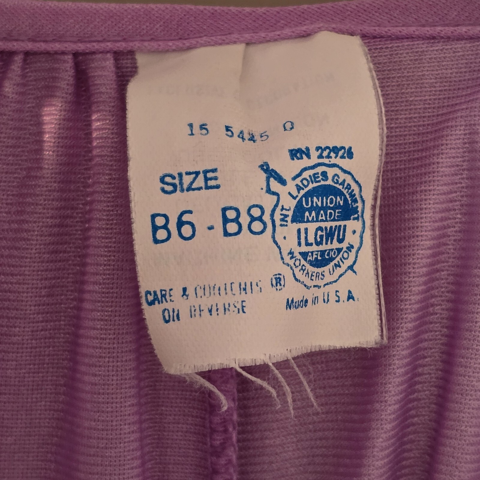 ILGWU Unionmade Purple Flutter Sleeve Full Length Nylon Nightgown B6-B8 Keyhole