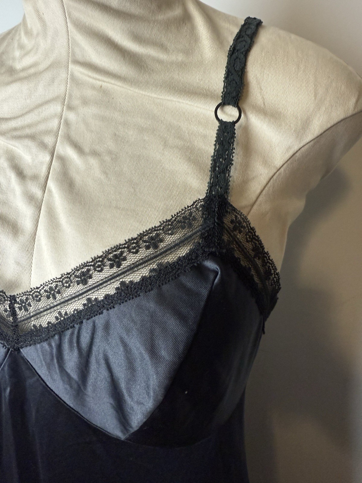 Vintage Jenelle Of California Slip Black Lingerie Nightgown Satin Lace Trim