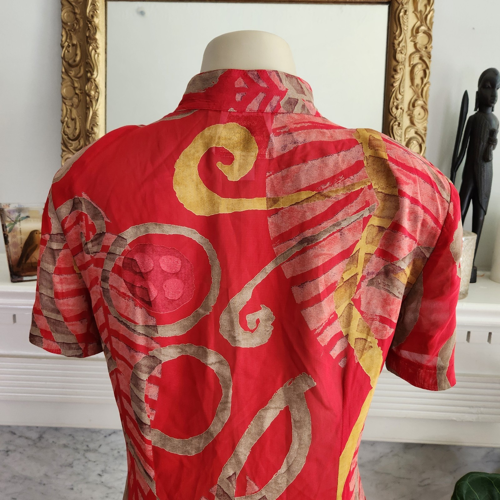 Vintage Y2K Joseph Ribkoff Red Tunic Brown Graphic Art To Wear Boho Size 10