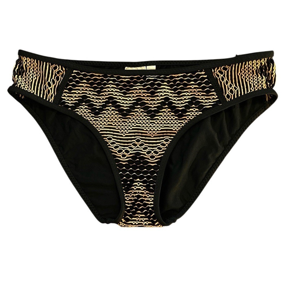 BECCA Reveal Hipster Crochet Bikini Bottom, Color Black/Gold, Size Small