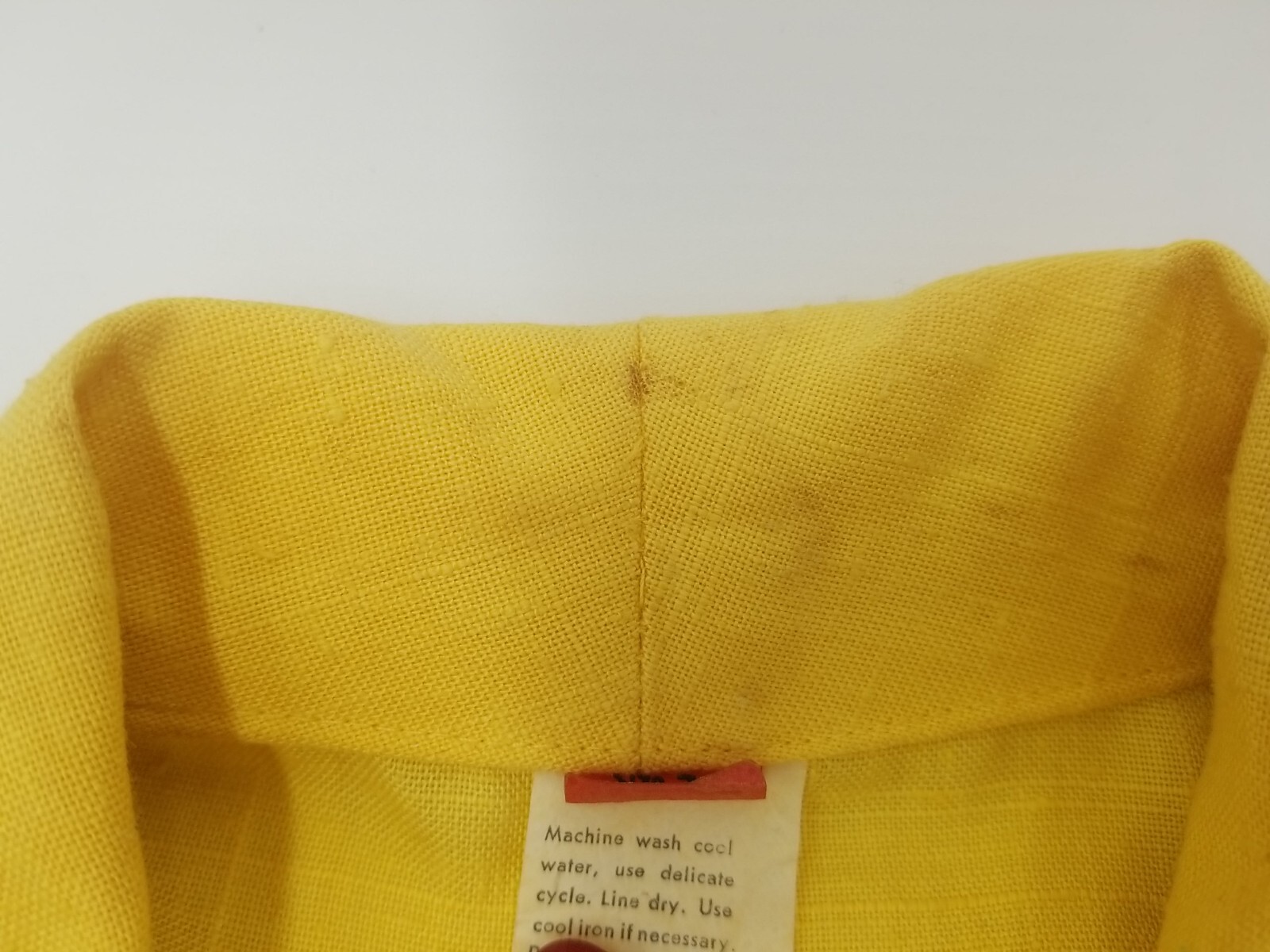 Vintage Yellow and Black Linen Wrap Like Dress w/Large Retro Belt Size 7