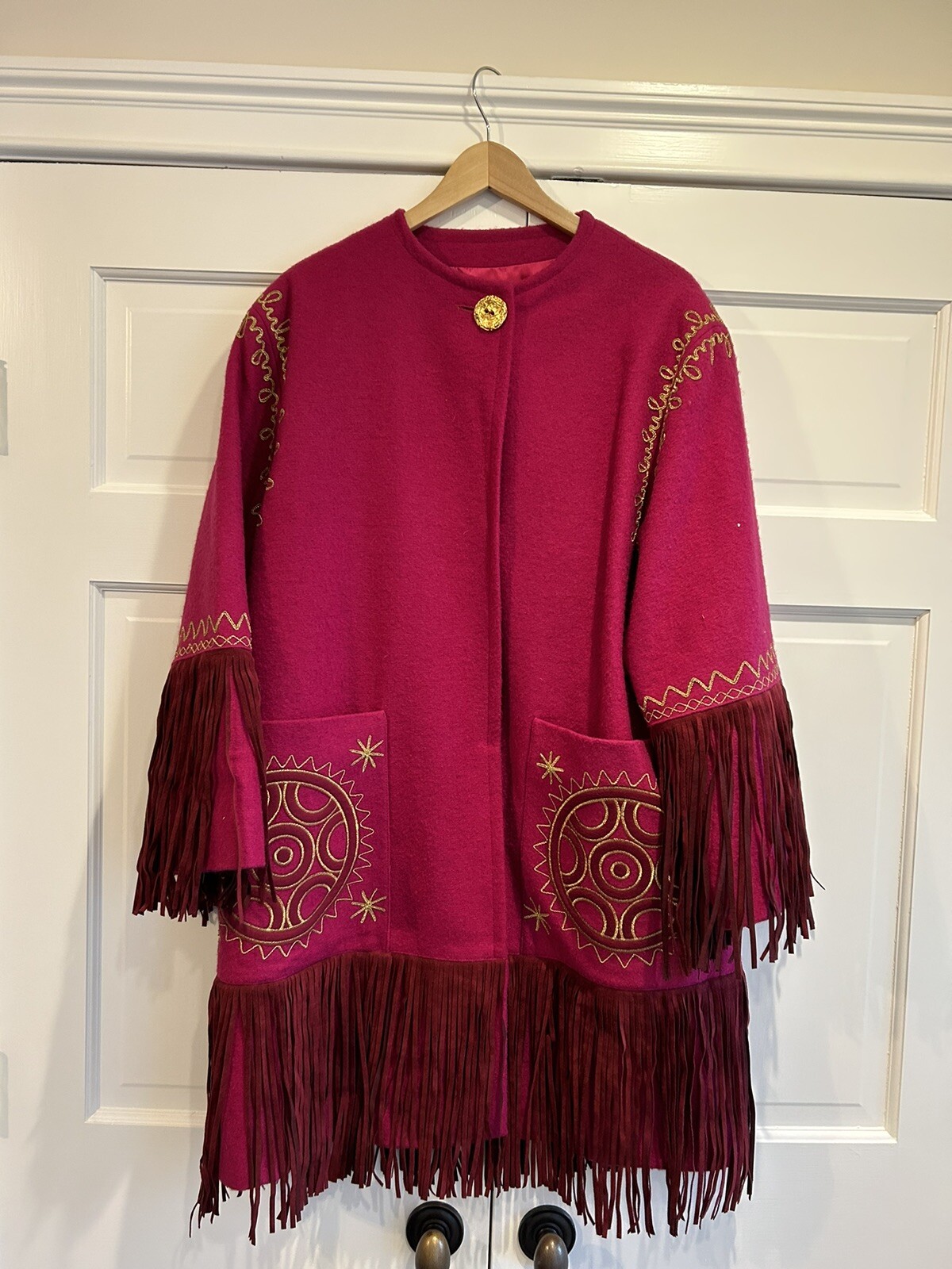 Vintage Christian Lacroix Pret-A-Porter Pink Suede Fringe Cashmere Wool Coat