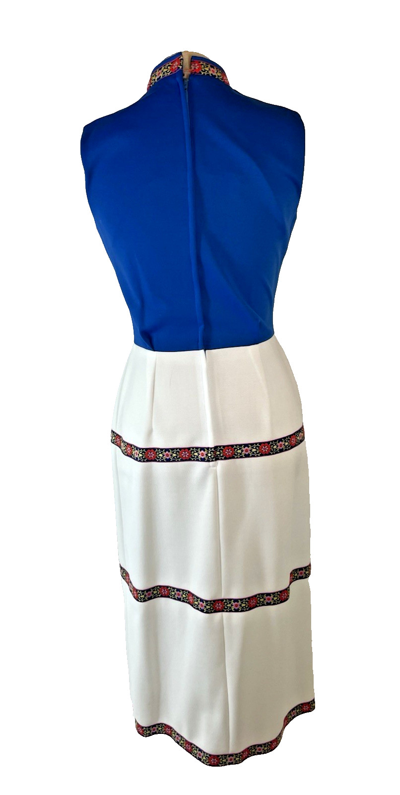 Vintage 70s Weeks Tres Chic Sleeveless Maxi Dress Floral Embroidery Trim Sz Sm