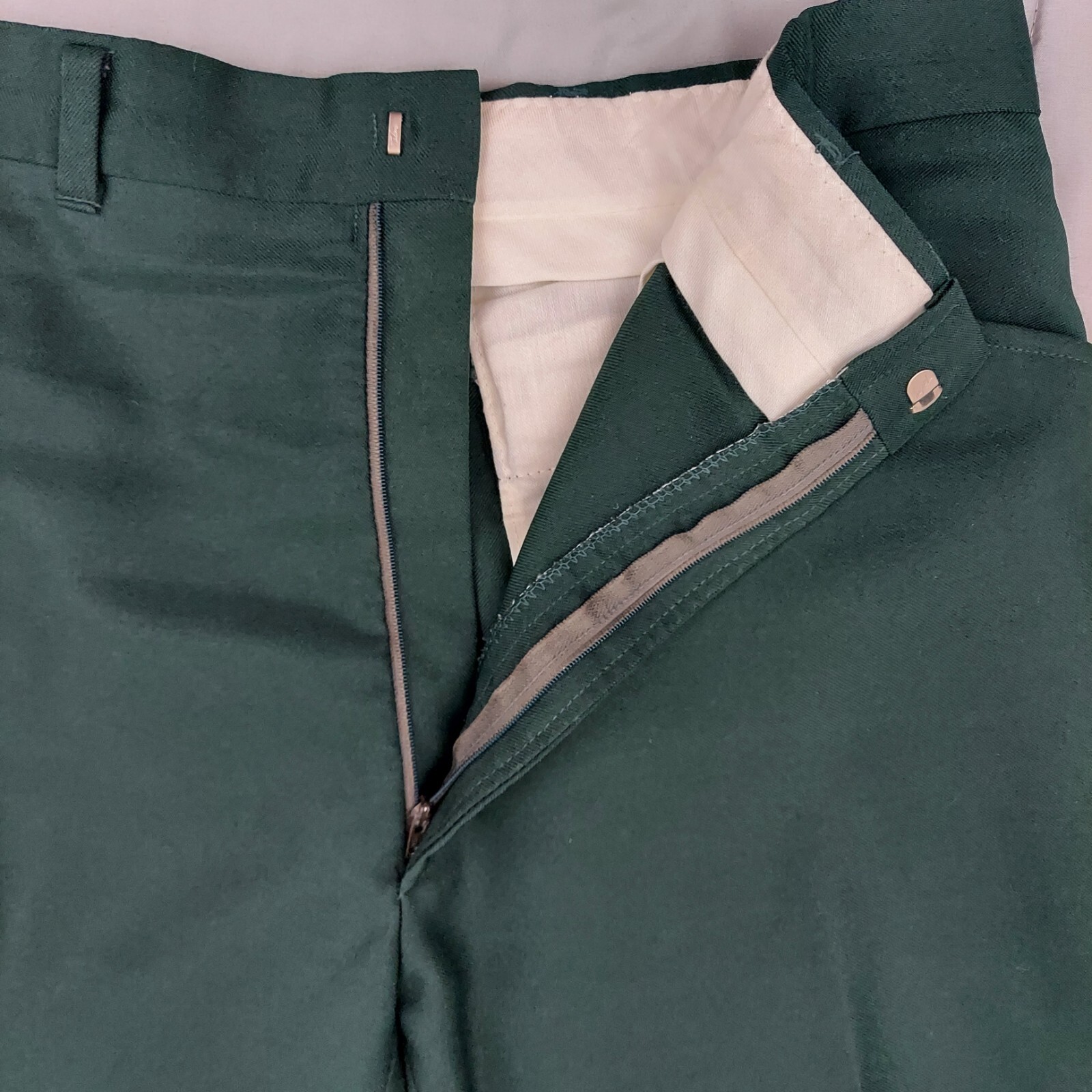 VTG 70s Haggar Green Polyester Pants USA Made Hemmed Capri 32×25 Grandpa Core
