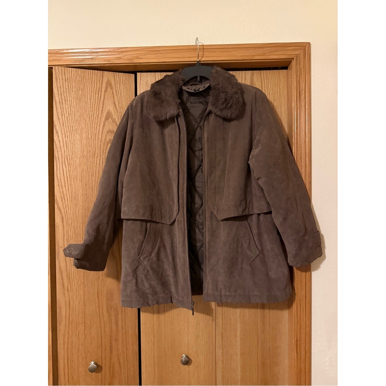 Bromley Sport Vintage Brown Suede Coat with Fur Collar
