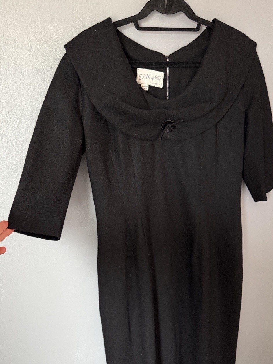 Edith Flagg Vintage Women’s 100% Wool Midi Pencil Old Money Dress Waist 32”
