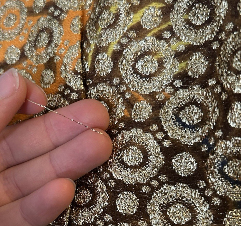 VTG 60s/70s Floral Orange Gold Hippie Psychedelic Long Maxi Dress Hand Made Sz M