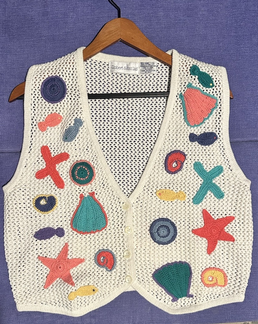 Vintage Vest by Robert Scott Ltd Size medium With crochet seashells