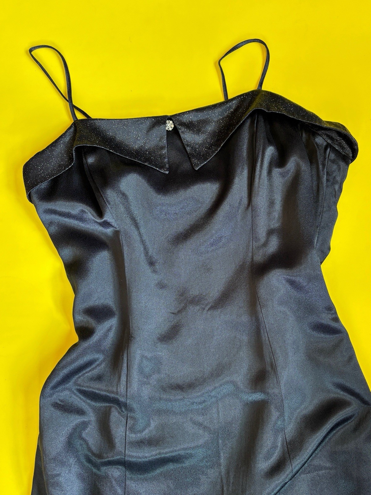 Vintage 90s Nadine Full Length Navy Blue Sparkle Prom Dress Sz 13 Union Made