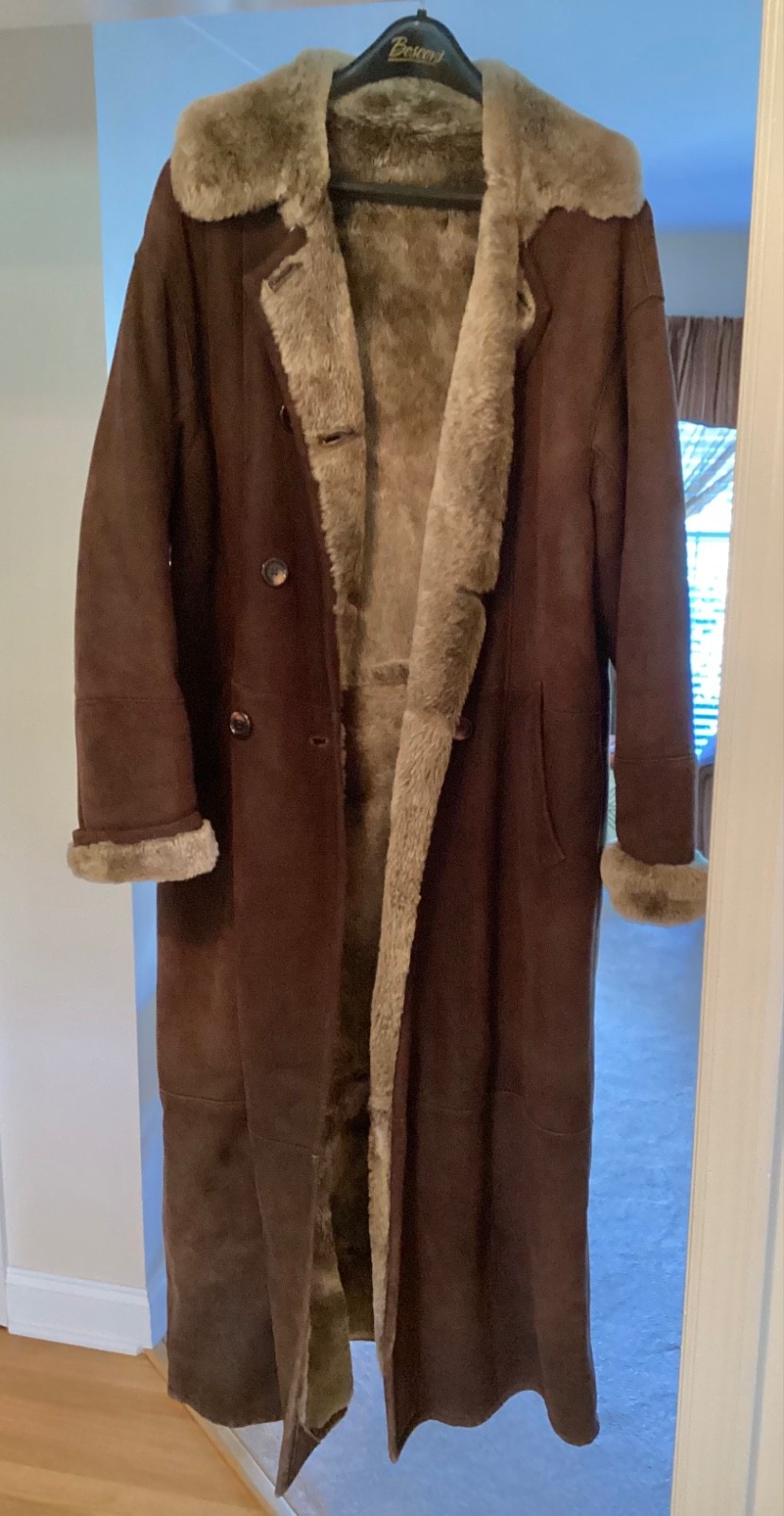 SEARLE Full Length Leather Outer Faux Fur Lined Ladies Coat, VINTAGE 1996 SIZE M